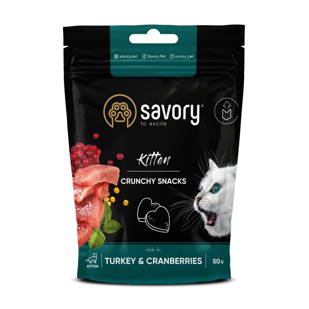 Хрусткі ласощі  для здорового росту кошенят Savory Kitten Crunchy Snacks Turkey &amp; Cranberries індичка з журавлиною, 50 г