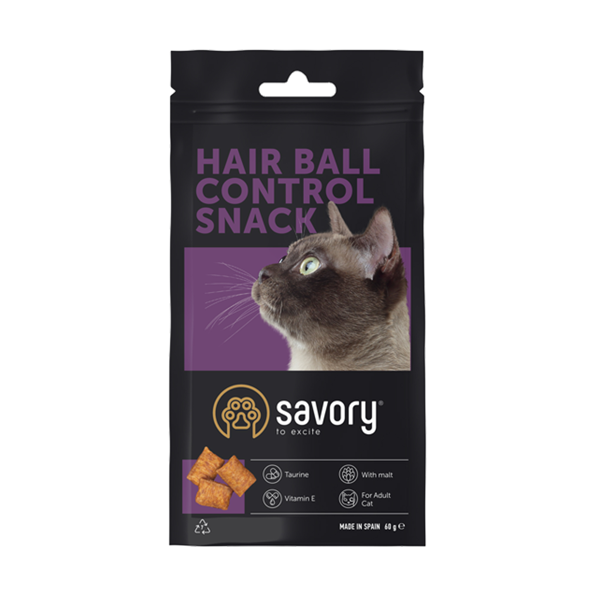 Ласощі для кішок Savory Snack Hair Ball Control для контролю утворення шерстяних грудочок, 60 г