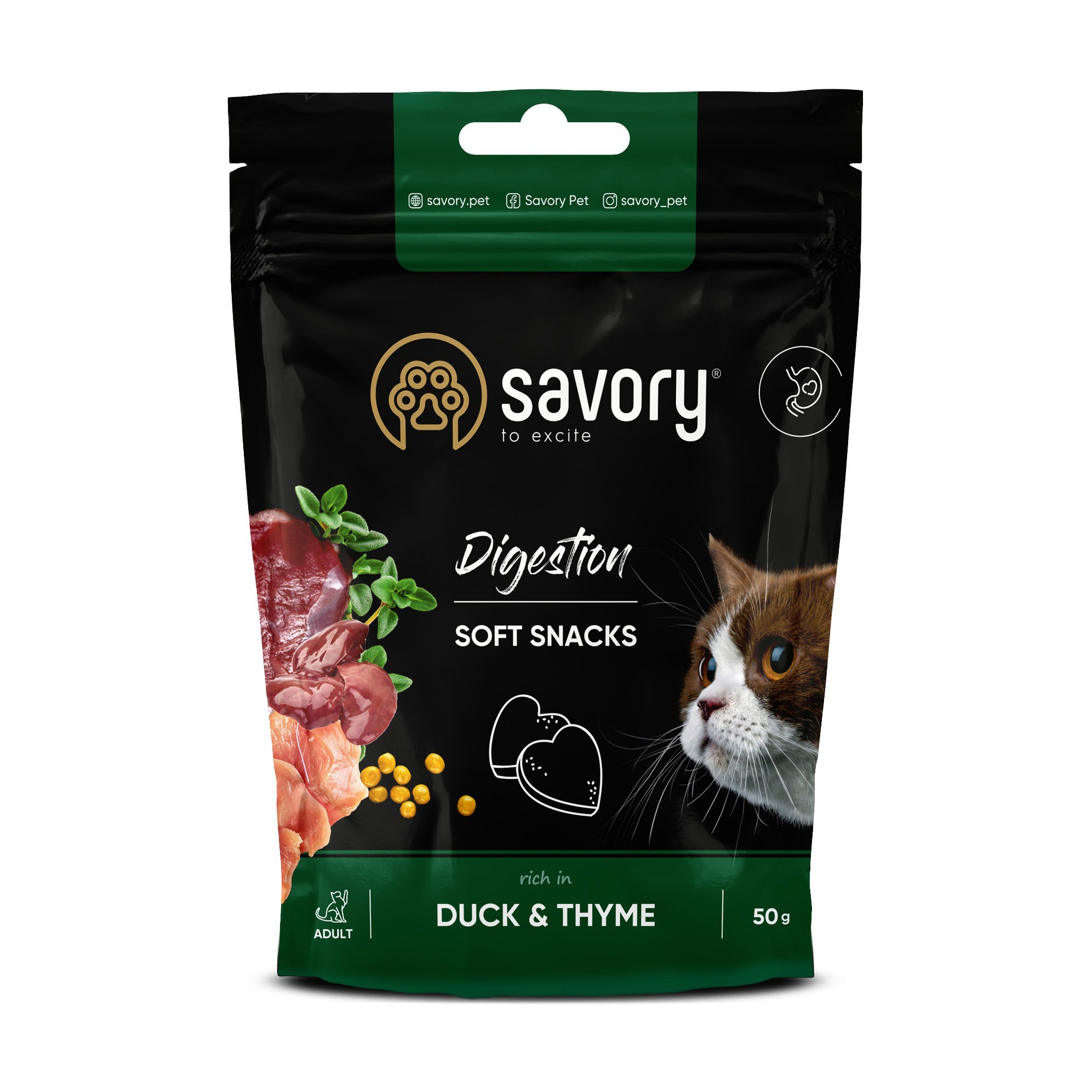 М'які ласощі для покращення травлення котів Savory Digestion Soft Snack Duck &amp; Thyme з качкою та чебрецем, 50 г